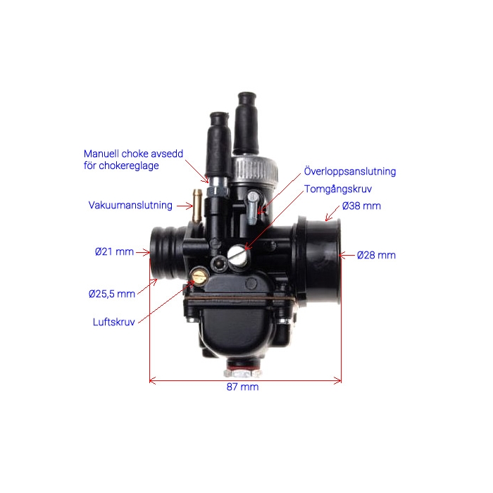 Sportförgasare svart Dellorto modell PHBG 21 mm-, Rieju MRT, AM6, Derbi Senda, Gilera RCR SMT, Motor