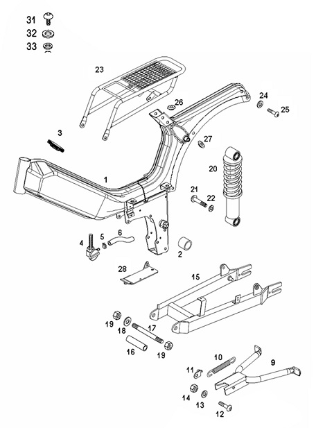 F10: Frame, Rear fork, Central stand